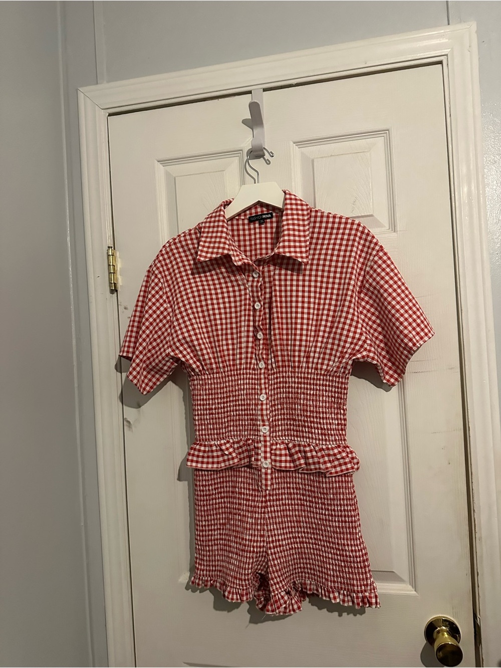 SOLD OUT Fashion Nova Still In Love Gingham Romper Red White Size M